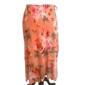 Lulus Peach Floral Wrap Skirt Women's Small Side Tie Maxi Beachy Boho